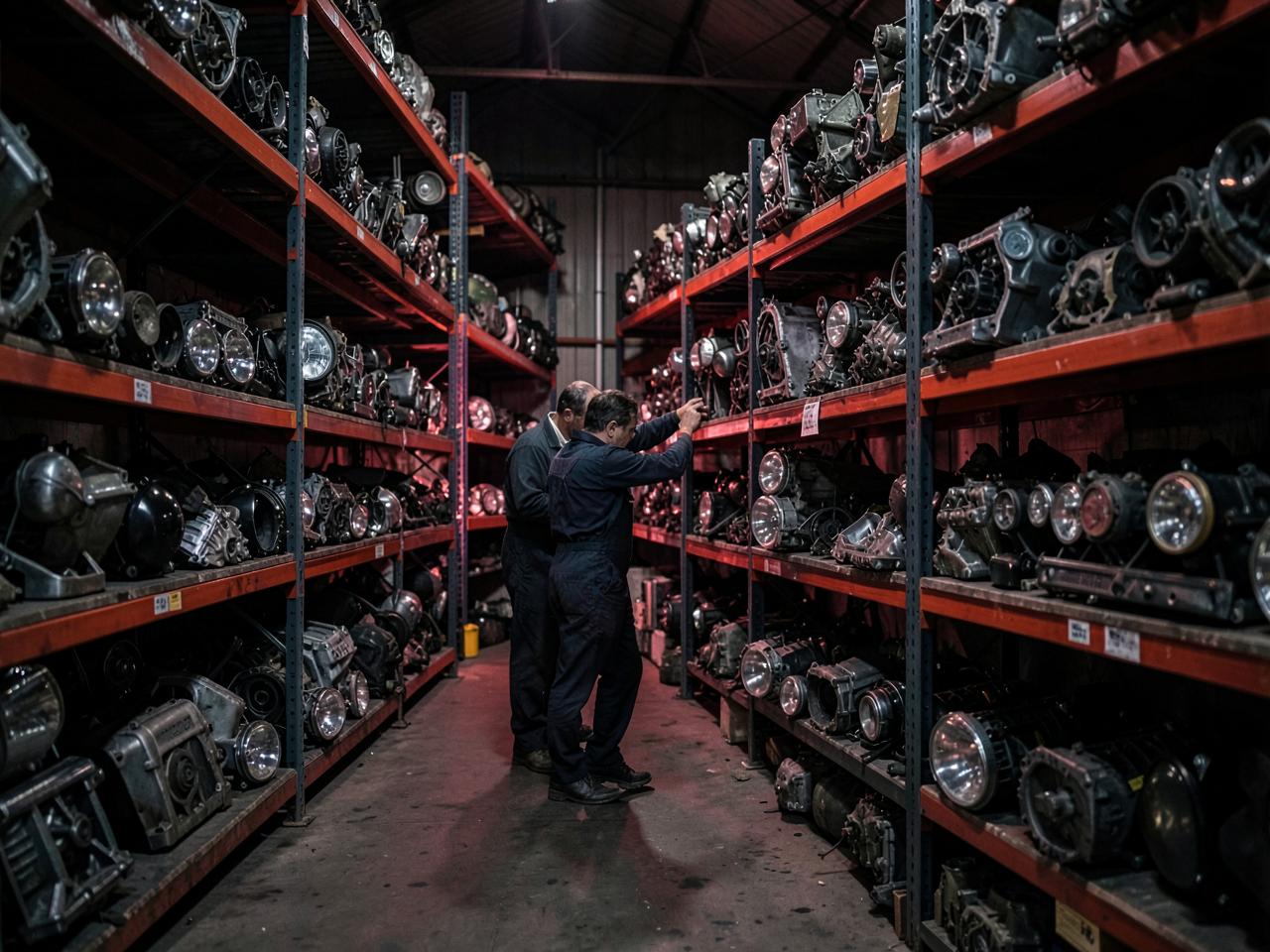 Shelves of sorted used car parts inside the No Limit Autospares warehouse in Boksburg